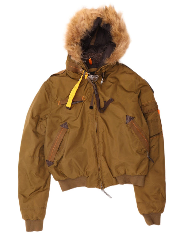Bomber con cappuccio da donna vintage UK 16 grande poliammide kaki
