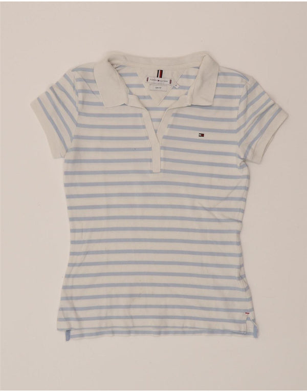 TOMMY HILFIGER Polo da donna slim fit UK 6 XS cotone a righe blu