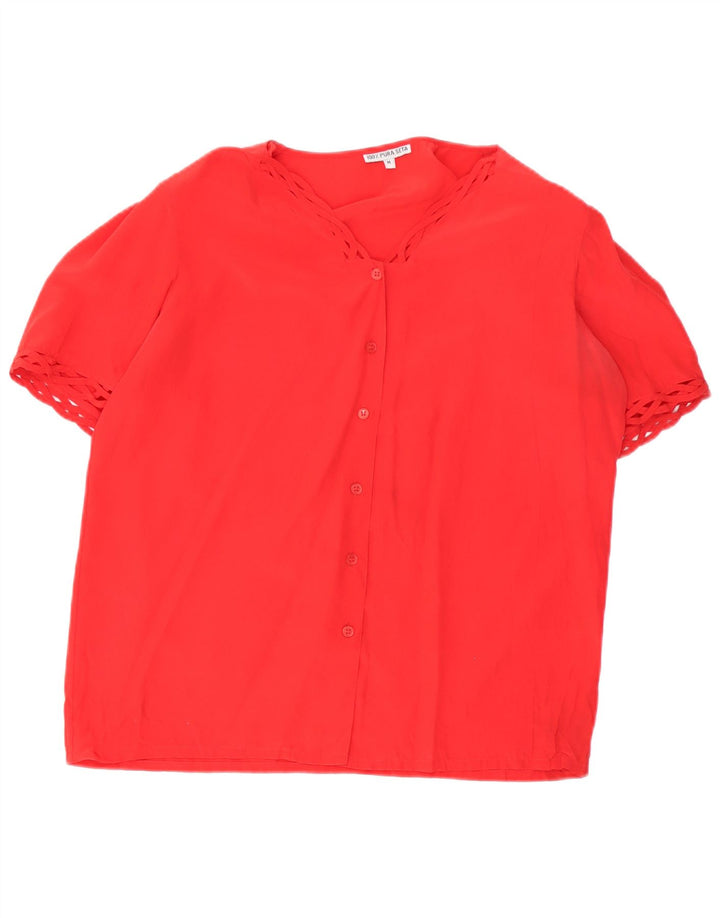 Camicetta camicia a maniche corte da donna vintage UK 14 seta rossa media