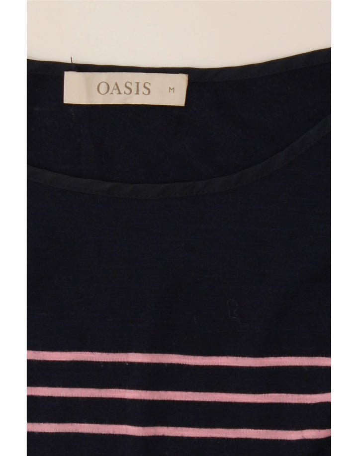 OASIS Womens T-Shirt Top UK 14 Medium Navy Blue Striped Polyester Vintage Oasis and Second-Hand Oasis from Messina Hembry 