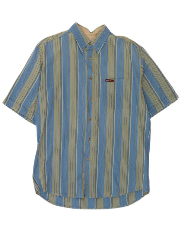 Camicia a maniche corte da uomo Marlboro Classics in cotone a righe grandi blu