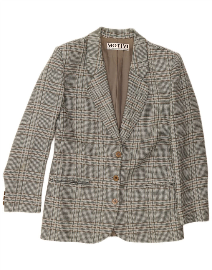 MOTIVI Giacca blazer oversize da donna a 3 bottoni UK 10 piccola lana scozzese grigia