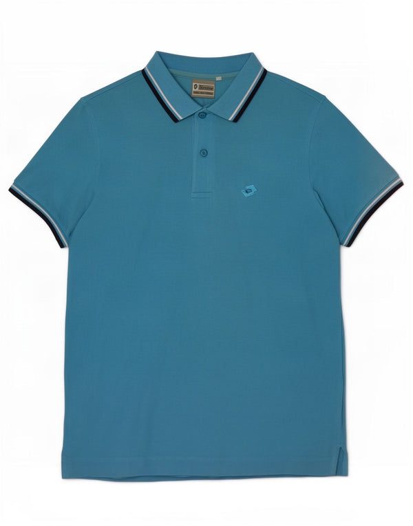 Lotto Mens Polo Shirt Medium Blue Striped Cotton