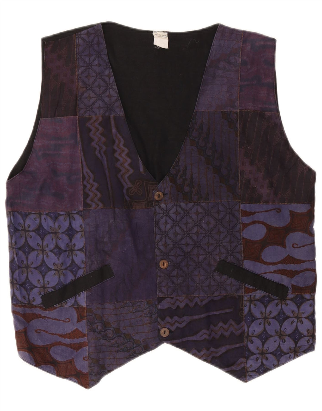 Gilet vintage da uomo in cotone patchwork viola medio