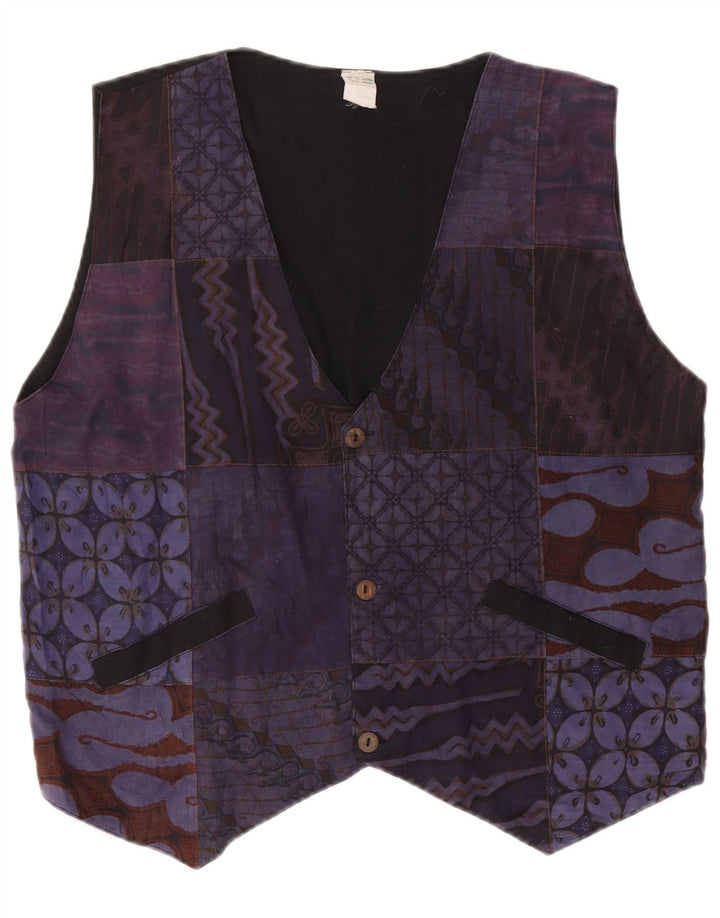 Gilet vintage da uomo in cotone patchwork viola medio