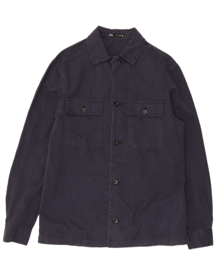 Camicia Zara da uomo in cotone blu navy medio