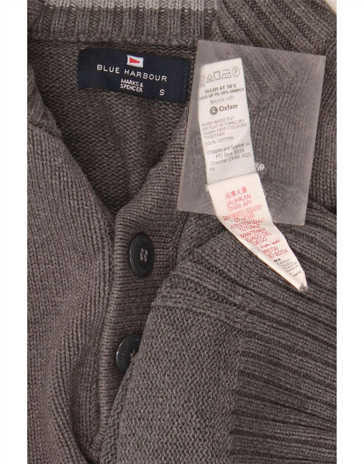 Maglione da uomo Marks & Spencer con collo a bottoni blu Harbour piccolo grigio