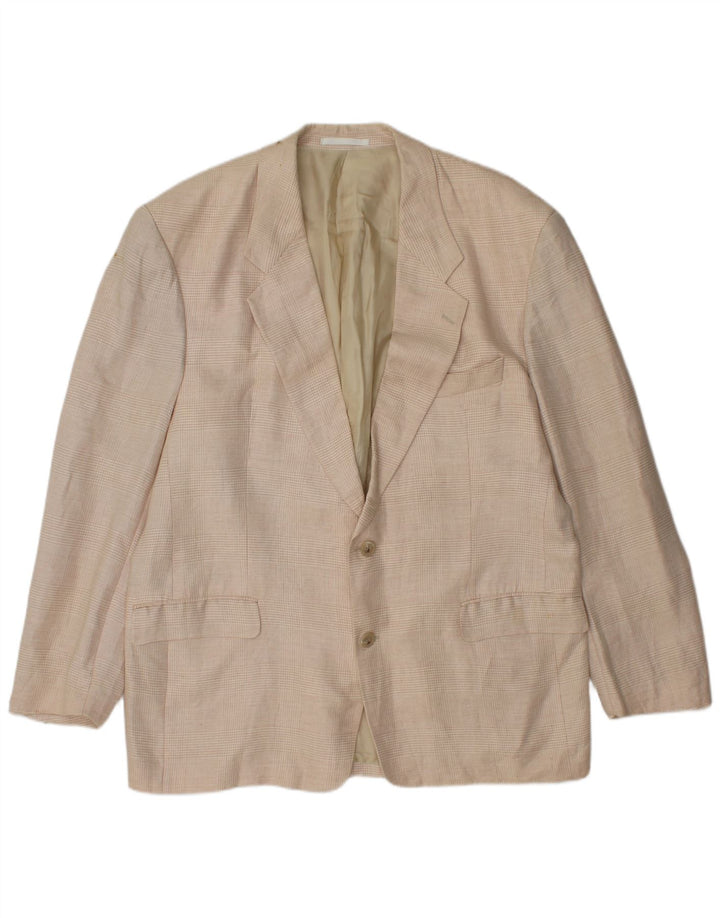 Giacca blazer da uomo a 2 bottoni HUGO BOSS EU 56 3XL Lino a quadri beige