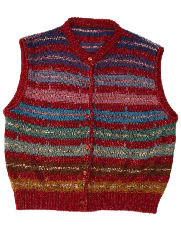 Maglione cardigan da donna vintage UK 14 grandi righe multicolori