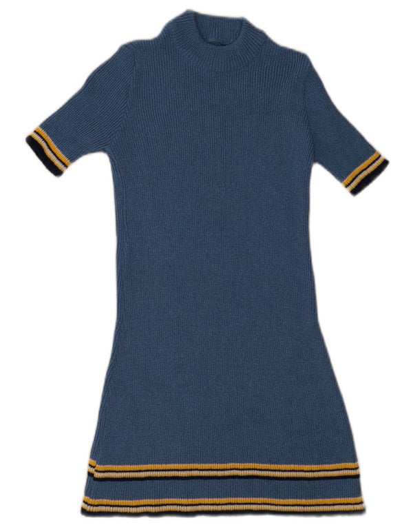 Abito maglione vintage da donna a maniche corte UK 4 XS a righe blu