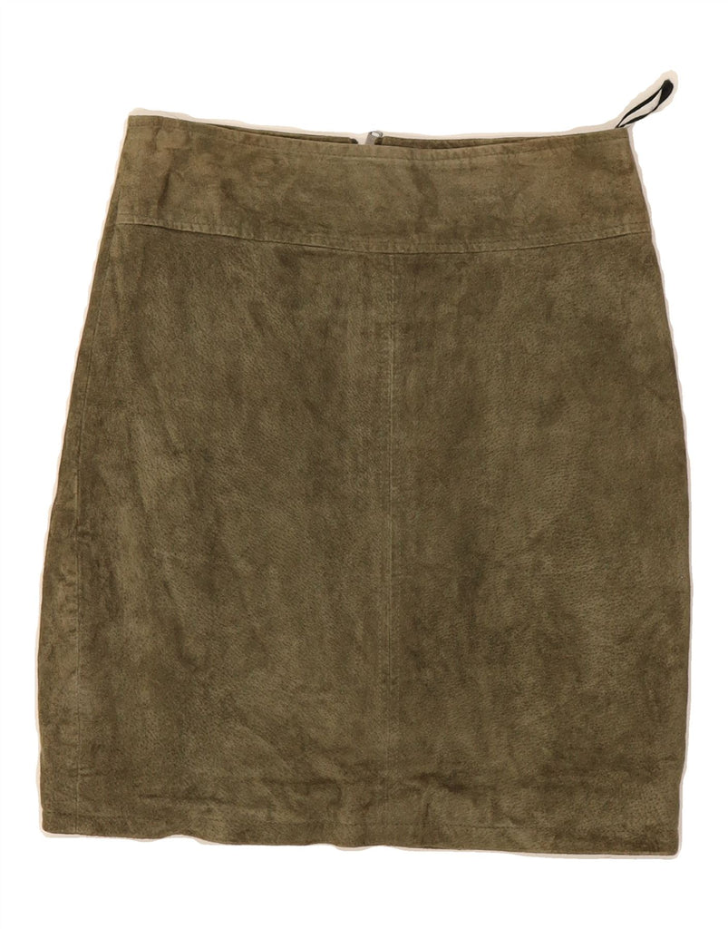 VILA Womens Suede Skirt XS W26 Khaki Leather Vintage Vila and Second-Hand Vila from Messina Hembry 