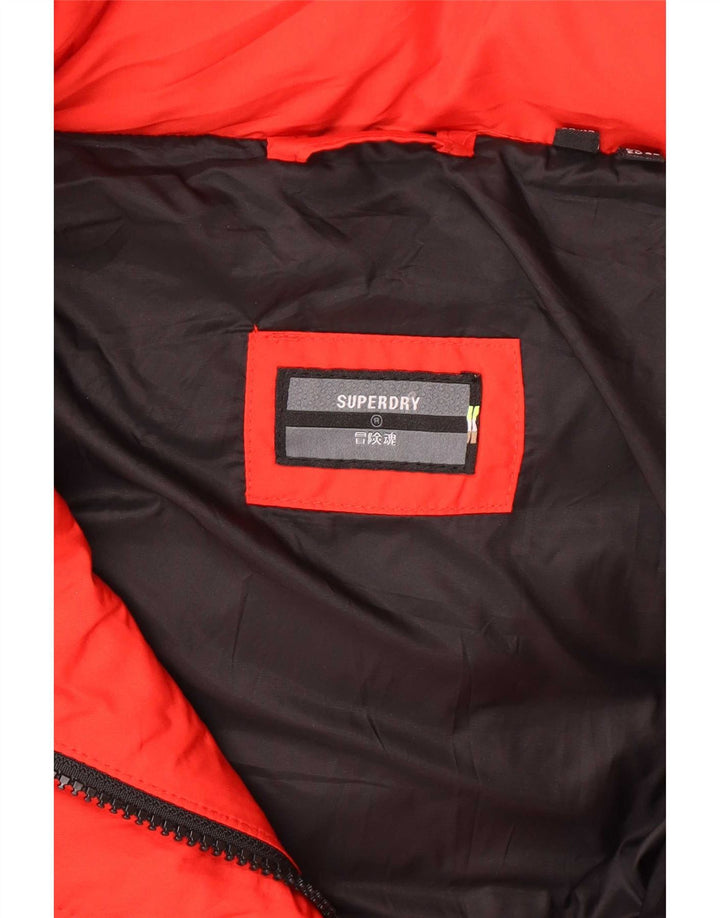 Cappotto imbottito con cappuccio da donna Superdry UK 12 medio rosso poliestere