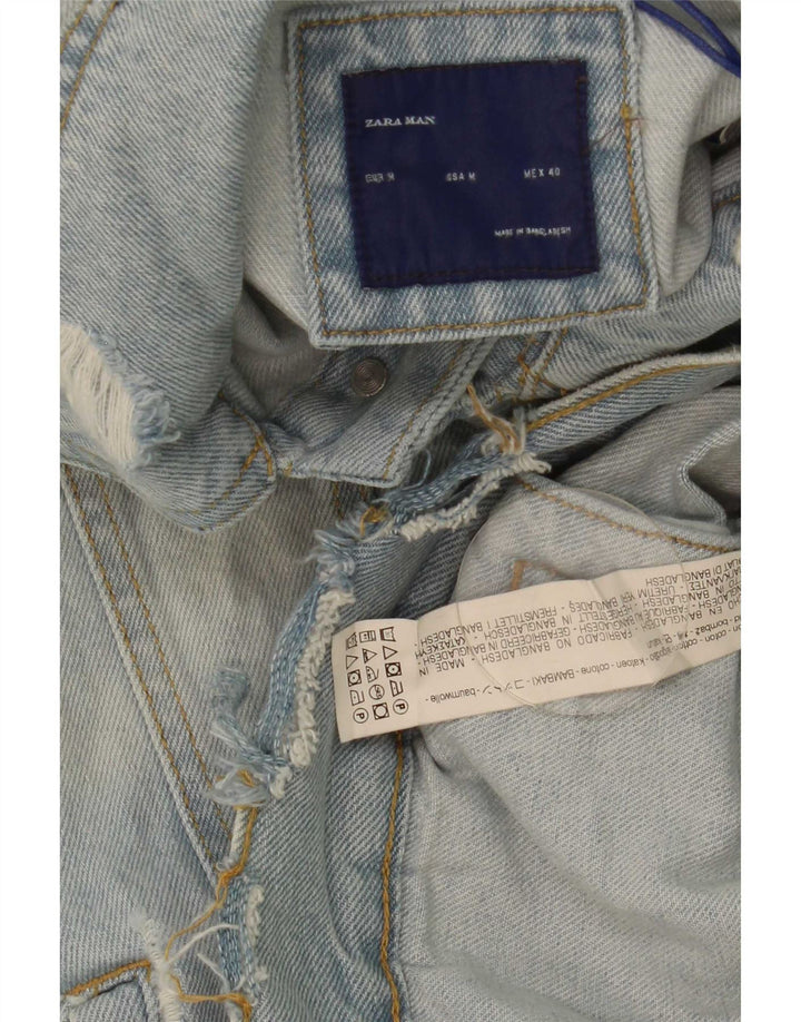 Gilet da uomo in denim invecchiato Zara UK 38 cotone blu medio