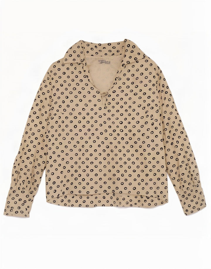 Camicetta vintage da donna corta con maniche a 3/4 UK 12 Beige medio maculato