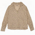 Camicetta vintage da donna corta con maniche a 3/4 UK 12 Beige medio maculato