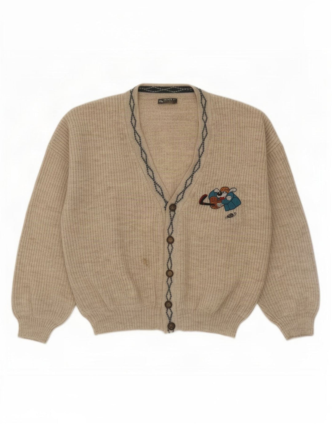 Maglione cardigan da uomo vintage grande lana grigia