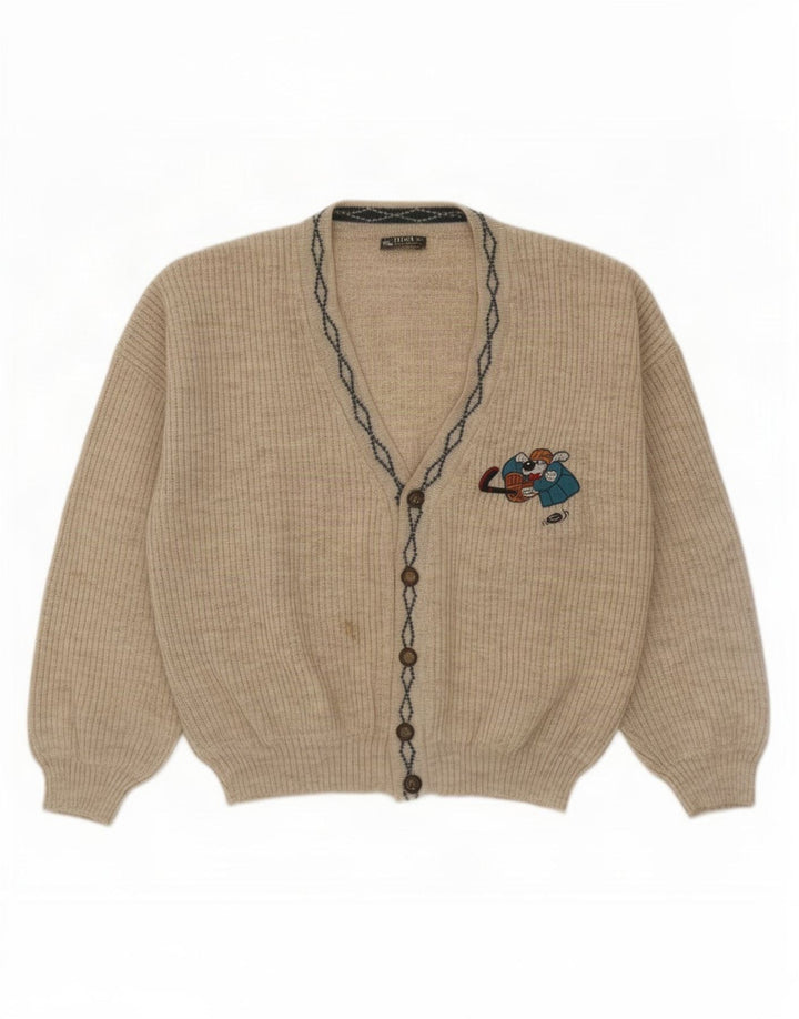 Maglione cardigan da uomo vintage grande lana grigia