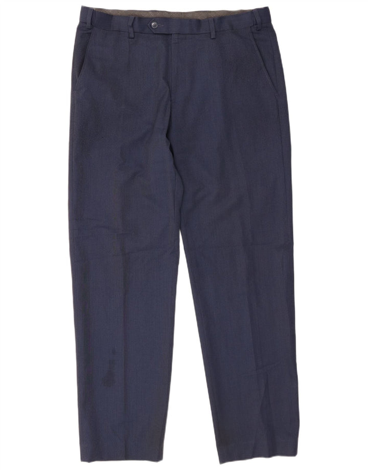 Pantaloni da abito regolari dritti da uomo Marks & Spencer W36 L31 Blu Navy