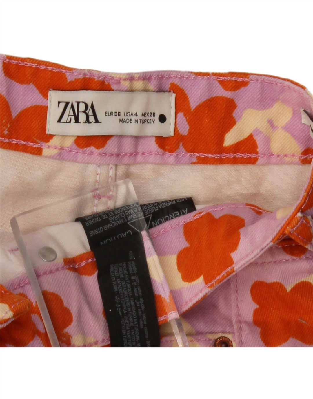 Pantaloncini di jeans a vita alta da donna ZARA EU 36 piccoli W26 multicolore floreale