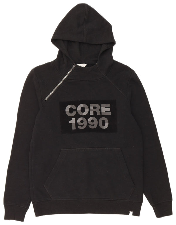Jack & Jones Felpa con cappuccio grafica da uomo con zip e collo, poliestere medio nero
