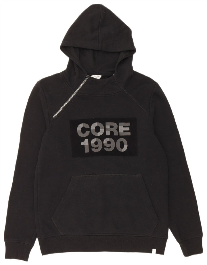 Jack & Jones Felpa con cappuccio grafica da uomo con zip e collo, poliestere medio nero