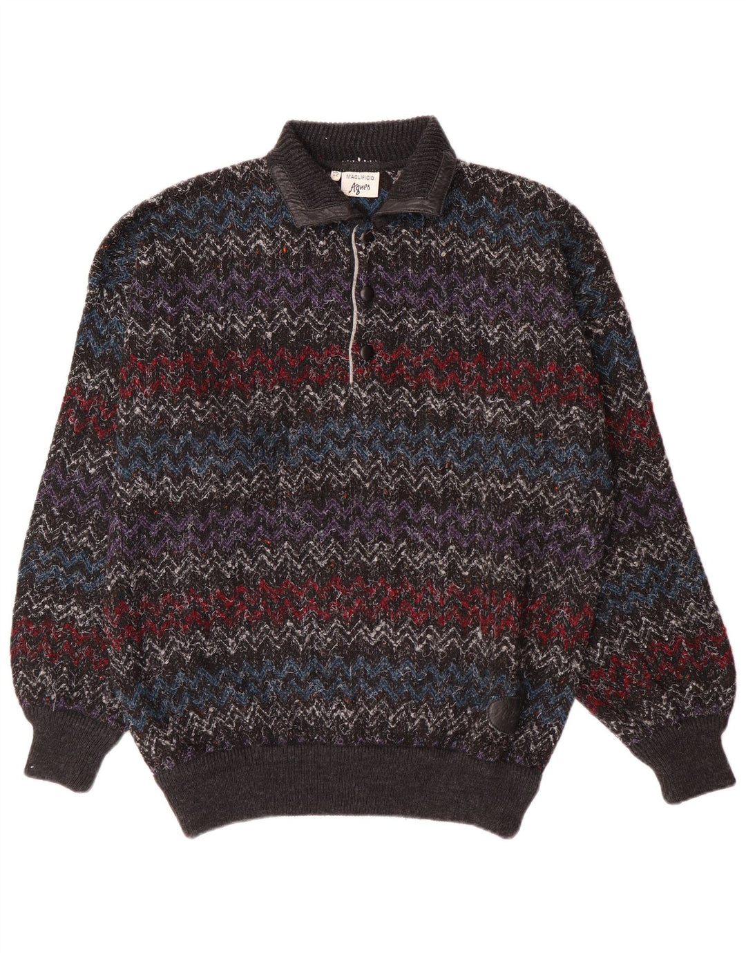 Maglione vintage da uomo con collo alto IT 52 Grande Chevron multicolore