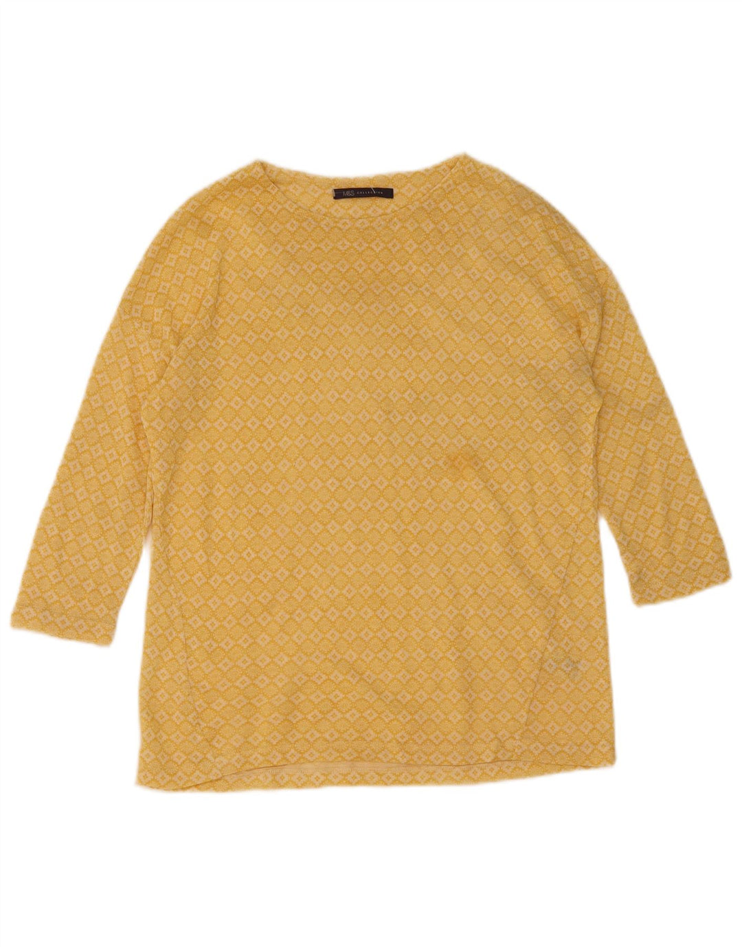 Top da donna Marks & Spencer manica 3/4 UK 12 medio giallo geometrico