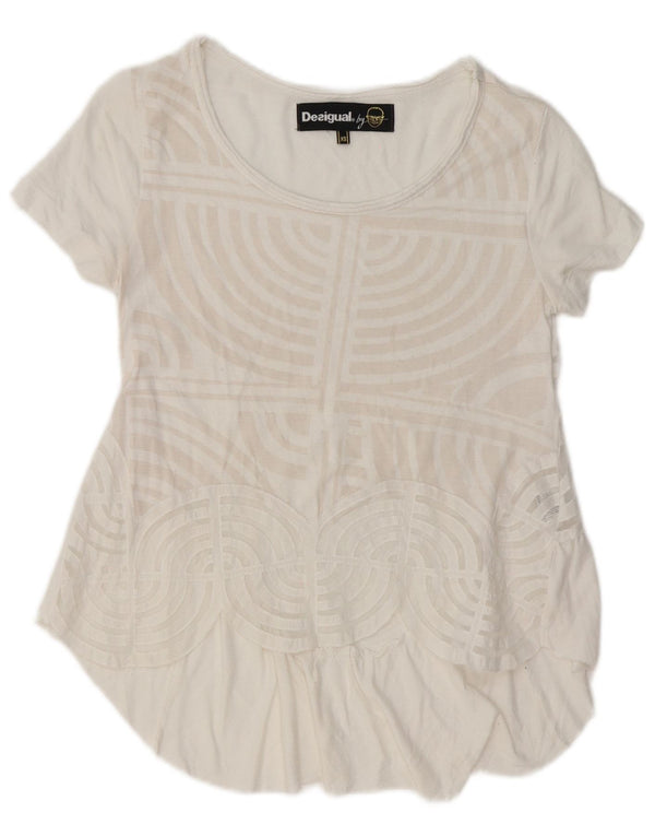 Desigual Camicetta da donna Top UK 6 XS Poliestere geometrico bianco