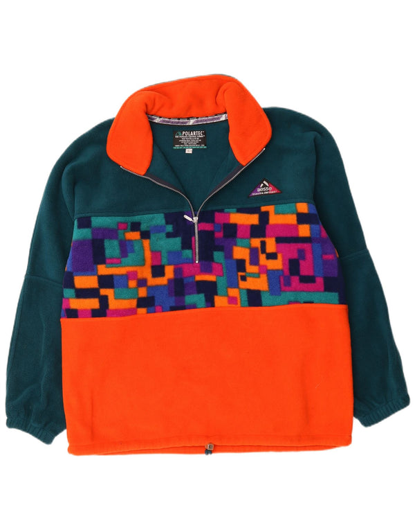 Maglione in pile da uomo con zip e collo Polartec, grande poliestere geometrico verde