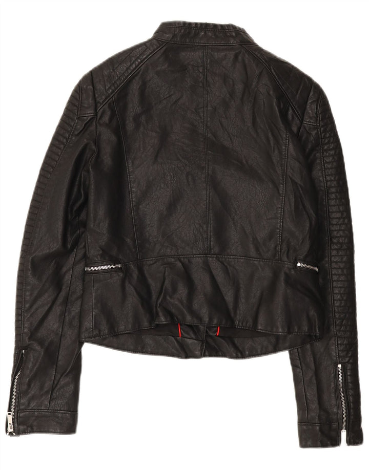 ALCOTT Womens Biker Leather Jacket UK 12 Medium Black Leather