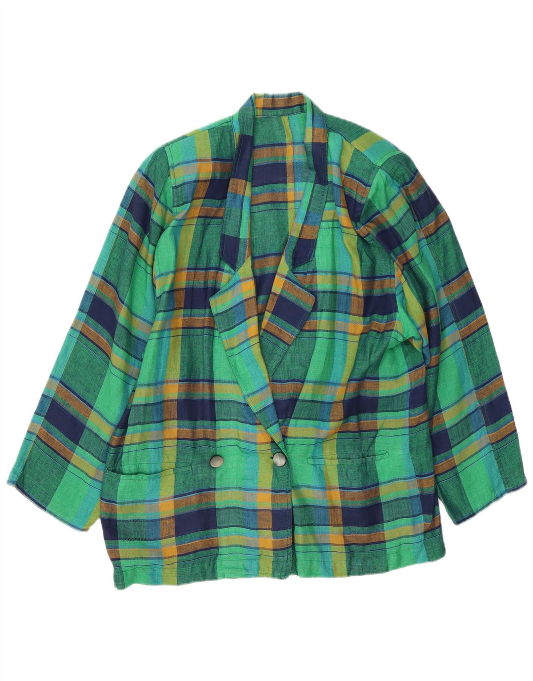 VINTAGE Womens Double Breasted Blazer Jacket UK 16 Large Green Check