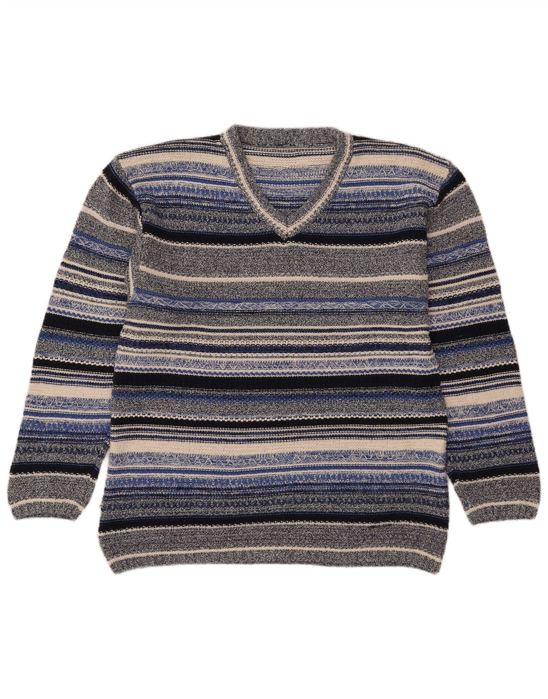 Maglione vintage da donna con scollo a V UK 14 a righe multicolori medie