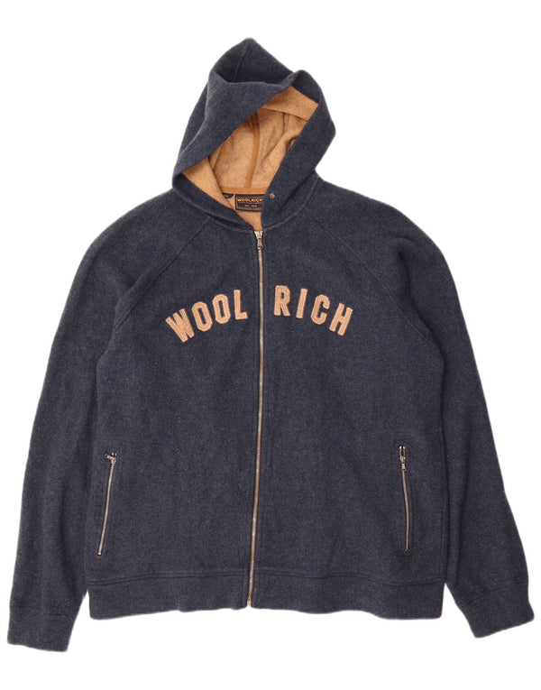 Woolrich Mens Graphic Zip Hoodie Sweater 2XL Navy Blue Wool