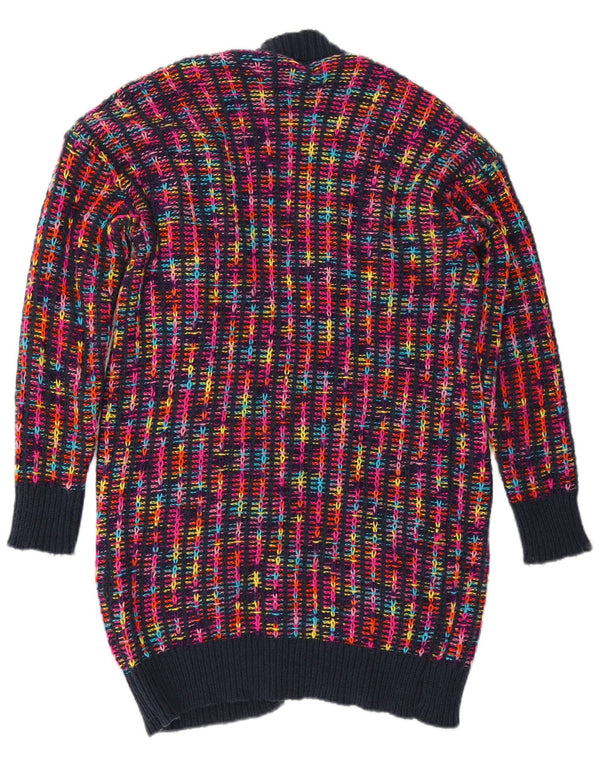 Maglione cardigan lungo da donna vintage UK 18 XL a righe multicolori