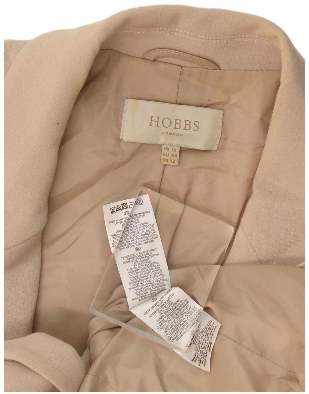 Giacca blazer da donna a 1 bottone Hobbs UK 16 grande poliestere beige