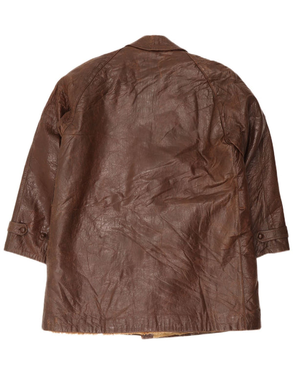 Cappotto doppiopetto in pelle da uomo vintage UK 38 Marrone medio