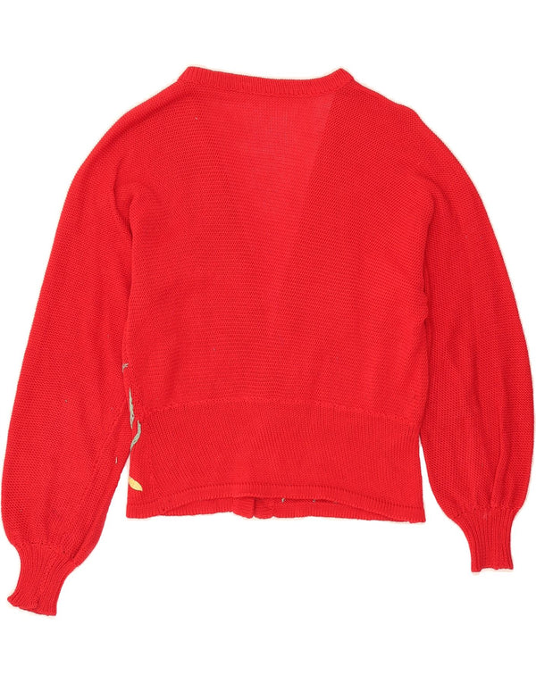VINTAGE Womens Crop Cardigan Sweater UK 12 Medium Red Floral