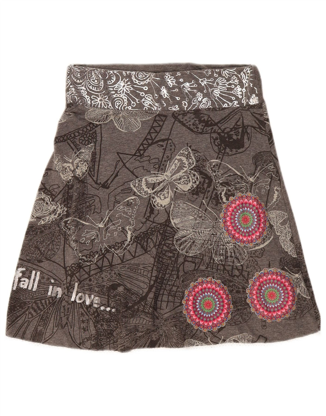 Desigual Gonna a trapezio grafica da donna media W30 in cotone floreale grigio