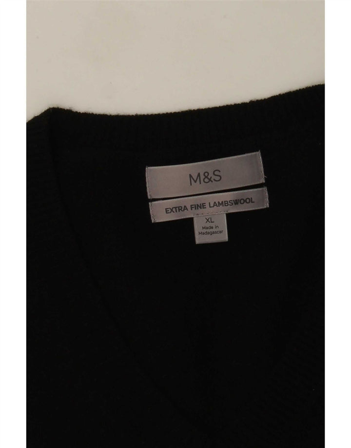 Maglione da uomo Marks & Spencer con scollo a V XL in lana d'agnello nera