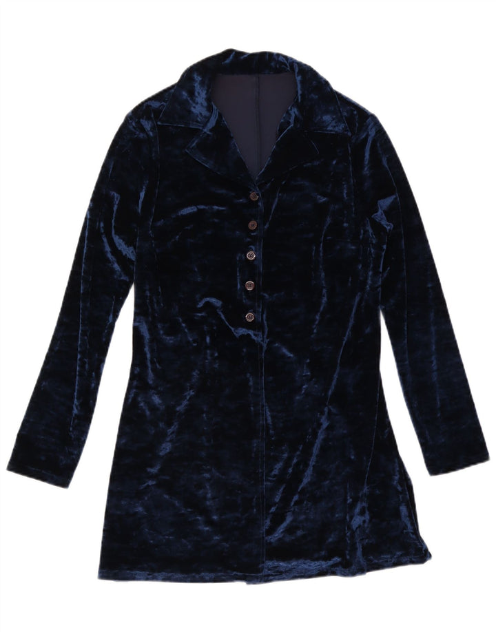 Camicetta camicia lunga da donna vintage IT 44 Poliestere medio blu navy