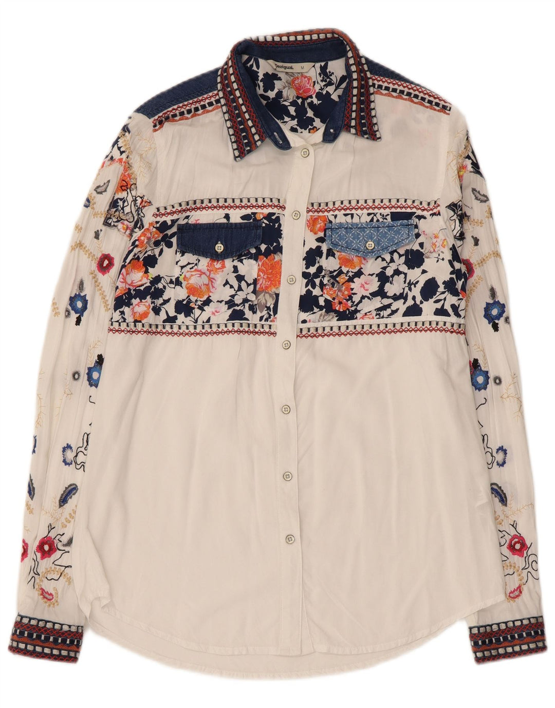 Camicia Desigual da donna UK 12 viscosa floreale bianca media