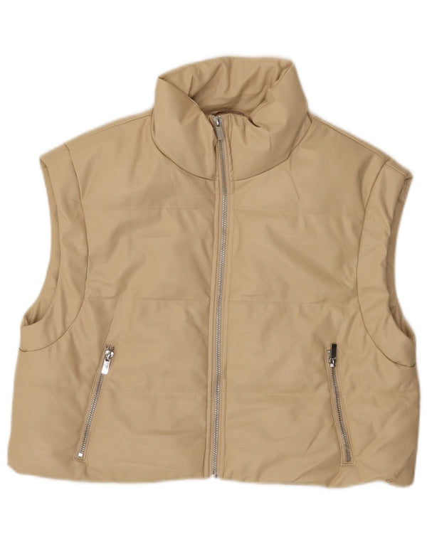 Gilet imbottito in ecopelle corto da donna Zara, vestibilità ampia, UK 10, piccolo, beige
