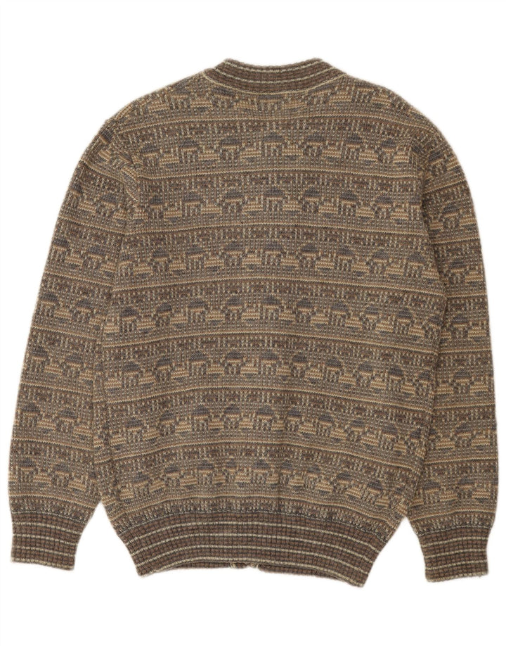 Maglione cardigan da uomo vintage in lana Fair Isle grigio medio