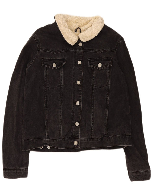 Topshop Giacca da donna in denim sherpa UK 16 grande cotone nero
