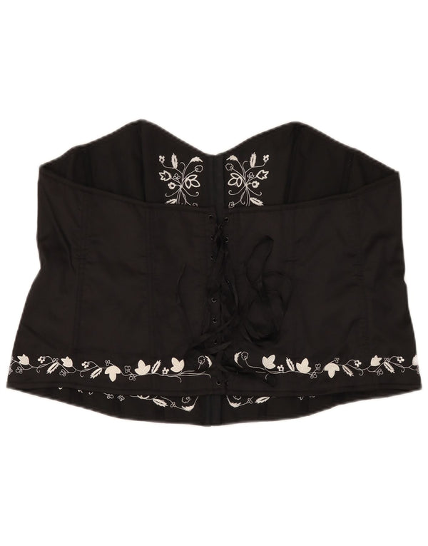 Top corsetto corto da donna VINTAGE UK 16 grande poliestere floreale nero