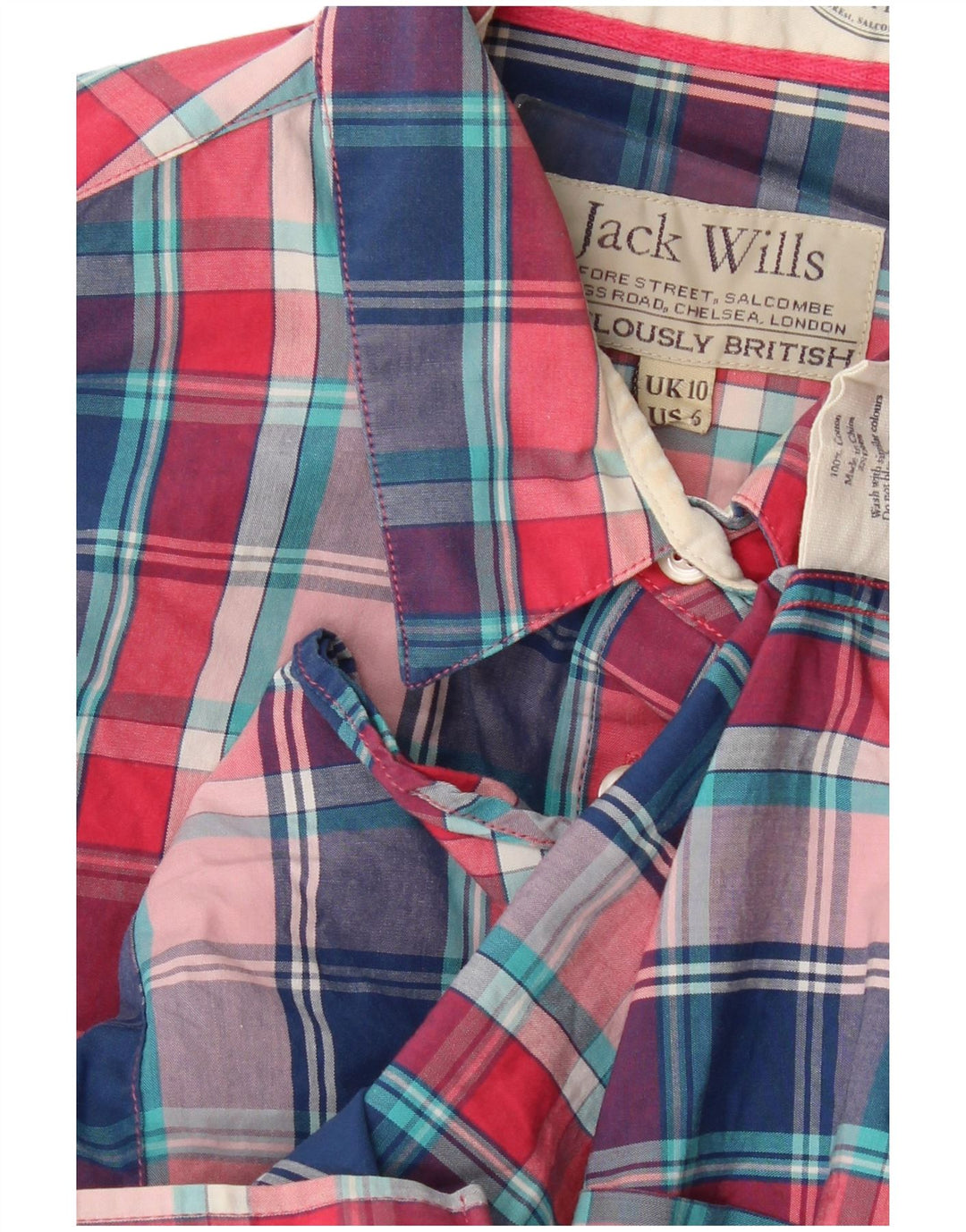 JACK WILLS Camicia da donna vestibilità classica UK 10 piccoli quadri multicolori