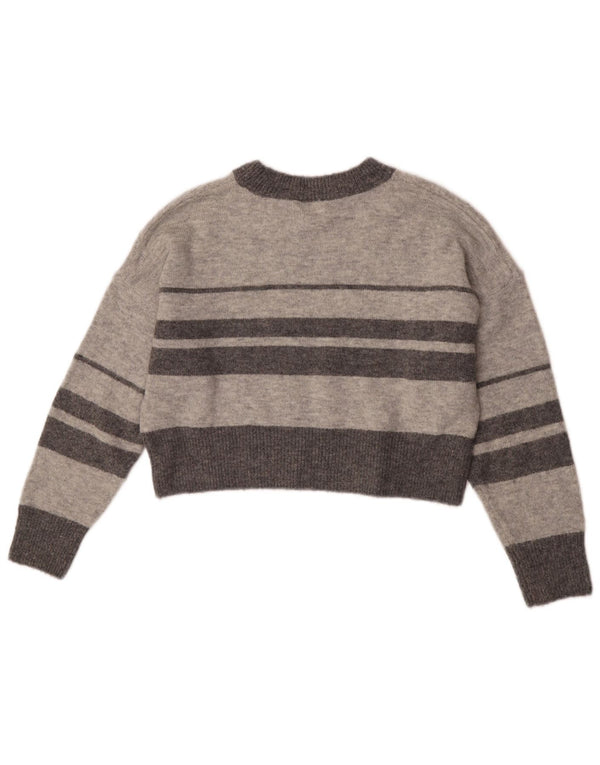 Maglione maglione girocollo da donna Petite Crop Topshop UK 8 piccolo grigio a righe