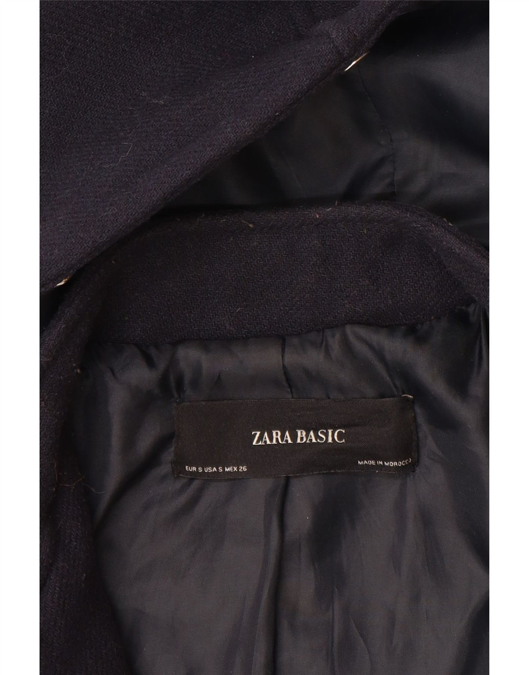 ZARA Womens Hooded Overcoat UK 10 Small Navy Blue Acrylic