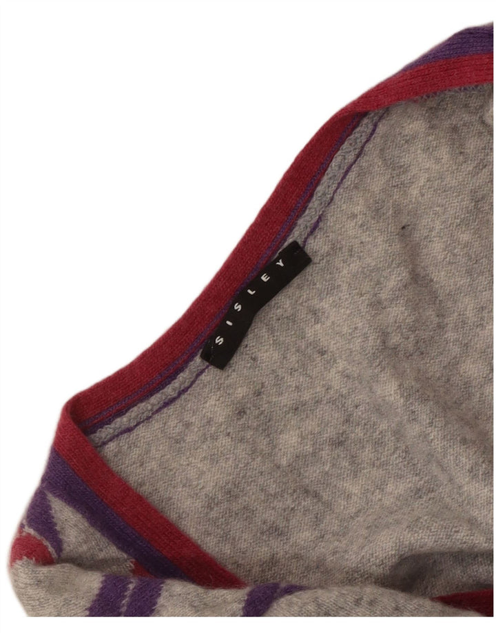 Maglione maglione con scollo a V da donna Sisley UK 10 piccolo grigio a rombi/diamante