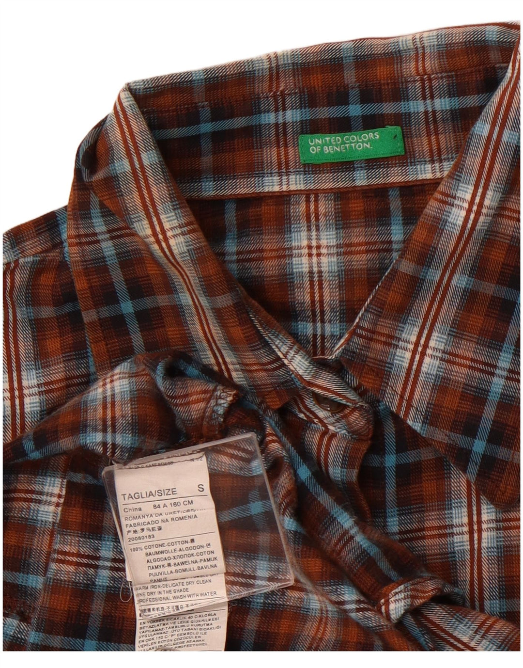 Camicia da donna BENETTON UK 10 piccolo cotone a quadri marroni